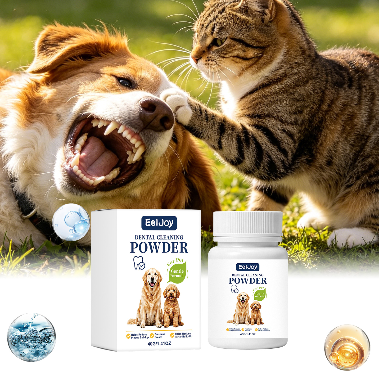 Eeljoy Pet Teeth Cleaning Powder Cares for Pet Mouth Odor, Freshens Breath, Cleans and Cares for Teeth
