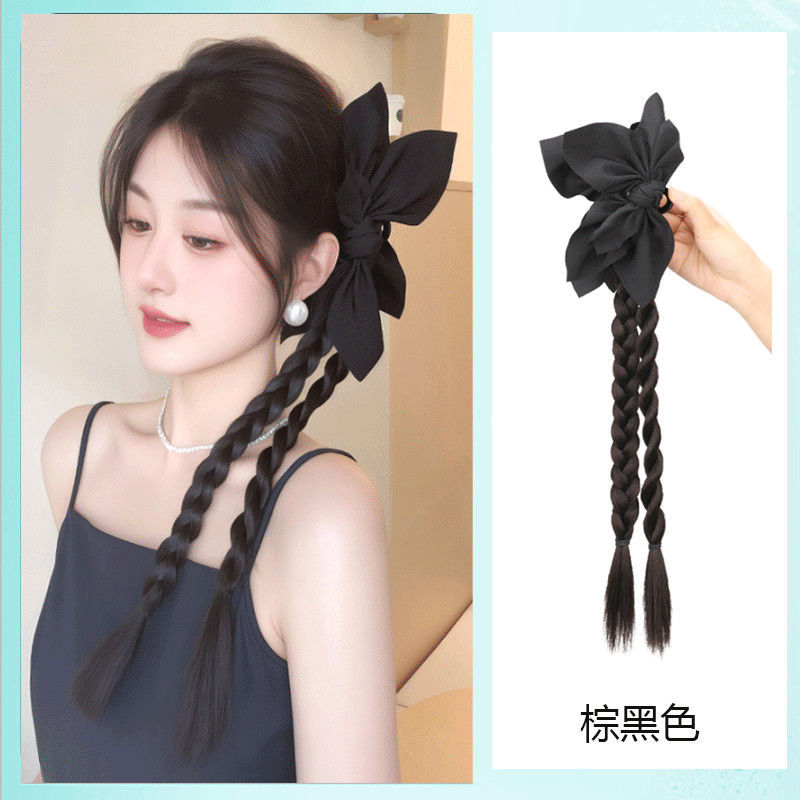 Peruca de mujer agarrando clip trenza de cola de caballo arco negro Twisted Twisted Trenza simulación de cabello chino semi-peruca trenza