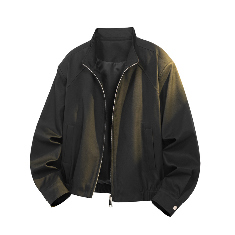 Cleanfit Deconstructed Three-proof For Men, Spring Trendy American-style Short Workwear Jacket With Stand-up Collar,_voghion.com