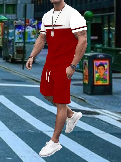 Comercio exterior europeo y americano Amazon 2025 nuevo estilo casual a juego de color manga corta cuello redondo camiseta pantalones cortos traje ME5 MA04