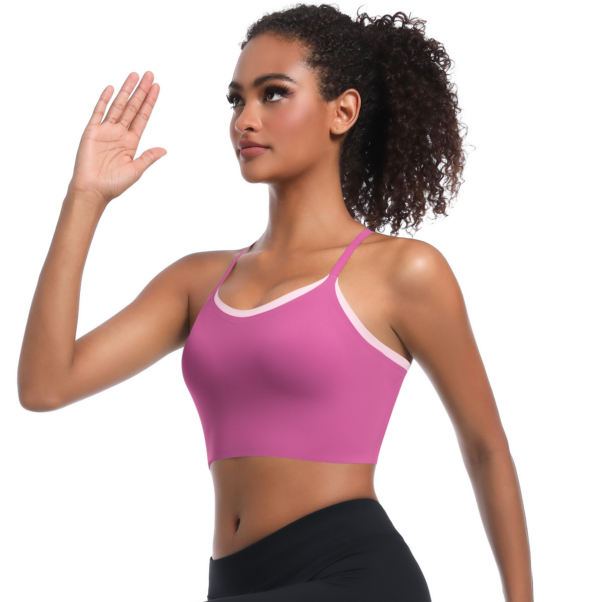 Limpieza transfronteriza color sólido doble chaqueta de espalda hermosa una taza de ropa interior deportiva sin marcas correr fitness yoga sujetador mujer image 6