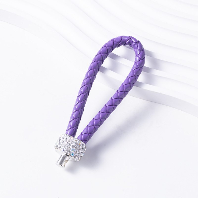 New Creative Diamond-Encrusted Woven Leather Keychain, Leather Cord Keychain, Car Pendant, Metal Pendant Without Ring