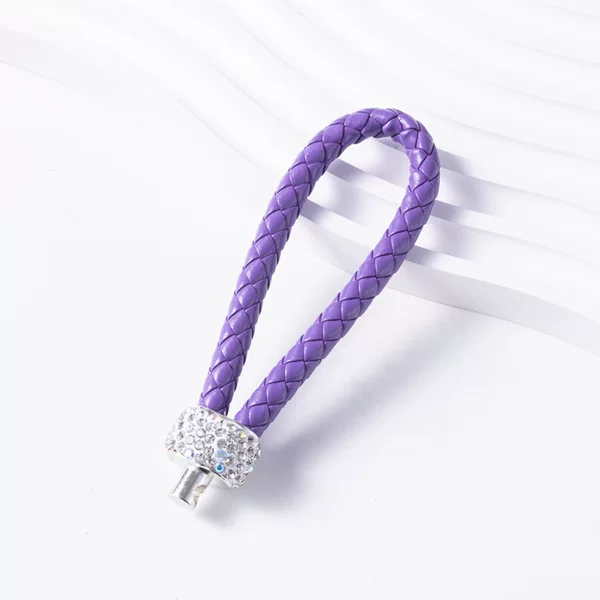 New Creative Diamond-Encrusted Woven Leather Keychain, Leather Cord Keychain, Car Pendant, Metal Pendant Without Ring