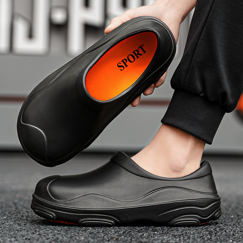 Men's Bag-Heel Slippers Outer Wear Kitchen Work Non-Slip Waterproof Sandals Thick Sole Summer Slip-on Hole Shoes