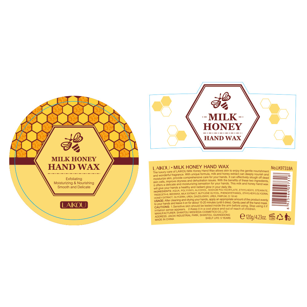 Cross-border English version LAIKOU Honey Milk Hand Wax 120g Hand Mask Moisturizing, hydrating and hydrating Autumn and winter manufacturer in stock undefined