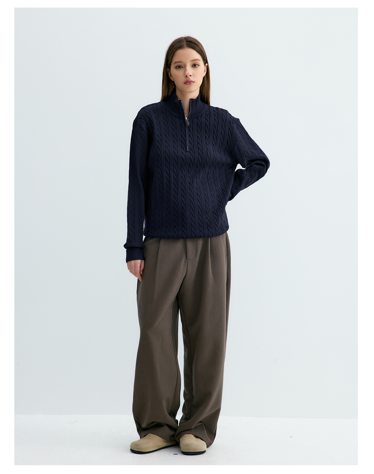 UNF 250g Half-Zip Cable-Knit Mock-Neck Sweater