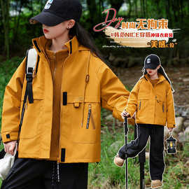 儿童装女童冲锋衣2025新款春秋三合一可拆卸冲锋衣防水裤三件套潮