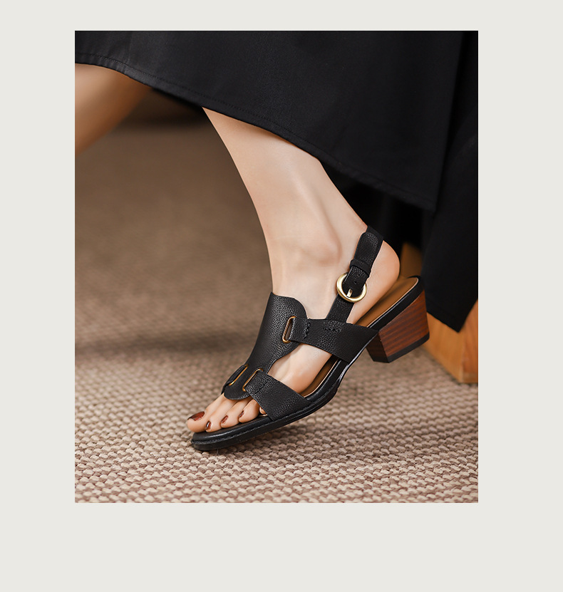Sandal La Mã cổ điển hở mũi quai khóa gót dày nữ — Màu nâu chi tiết 12