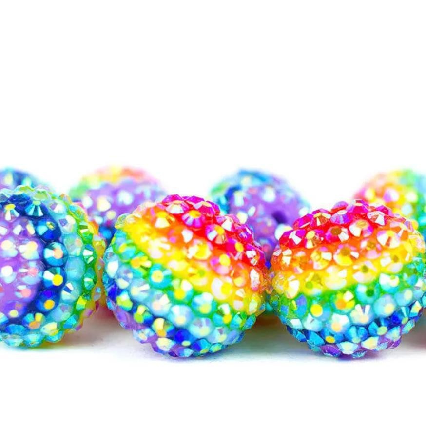 20MM树脂钻球珠彩虹色条纹钻球珠子Chunky Beads