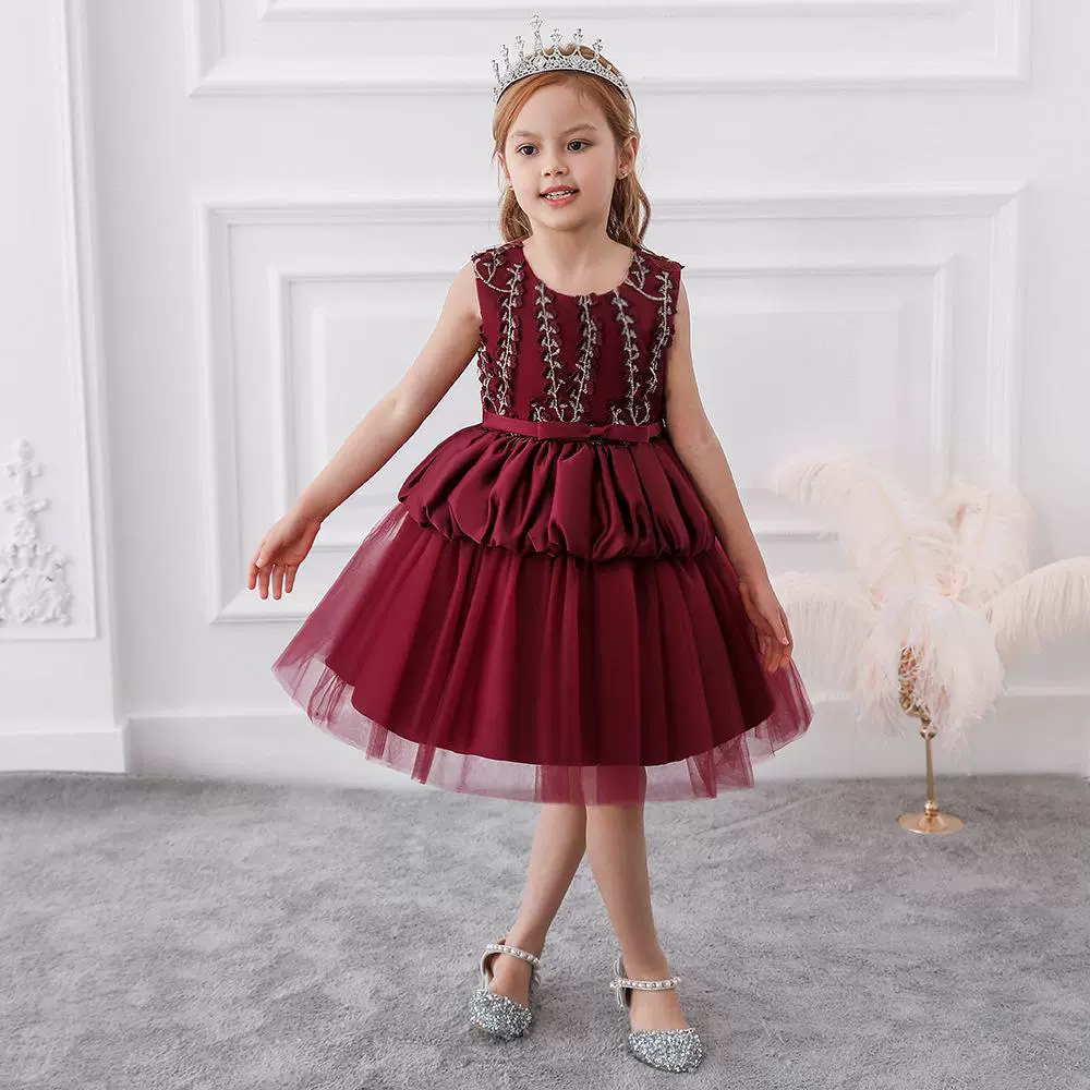 Новый стиль амазонка детская юбка платье с вышивкой цветы для девочек принцесса пушистая сетка платье шоу шоу