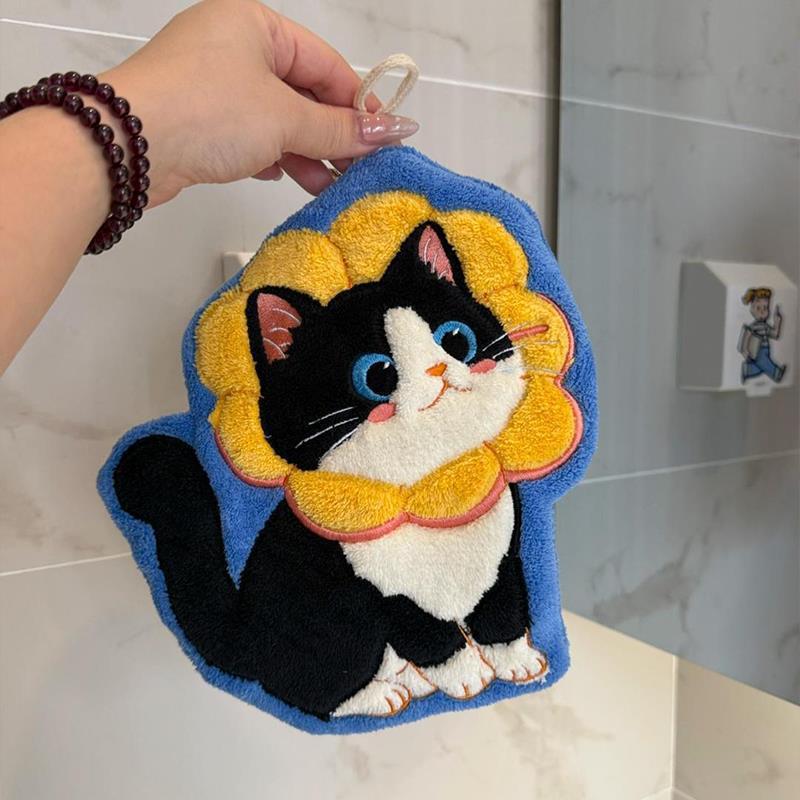 卡通猫咪擦手巾批发吸水易干厨房擦手布浴室可挂式儿童小毛巾跨境|undefined