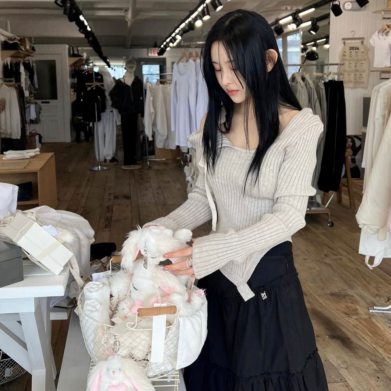 Glowny Off-Shoulder Asymmetrical Lace-Up Knitted Sweater Spice Girl Slim-Fit Casual Pure Sexy Long-Sleeved Women's Top