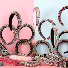 跨境发箍欧美重工水晶串珠头箍女复古巴洛克厚海绵宽边压发卡发饰