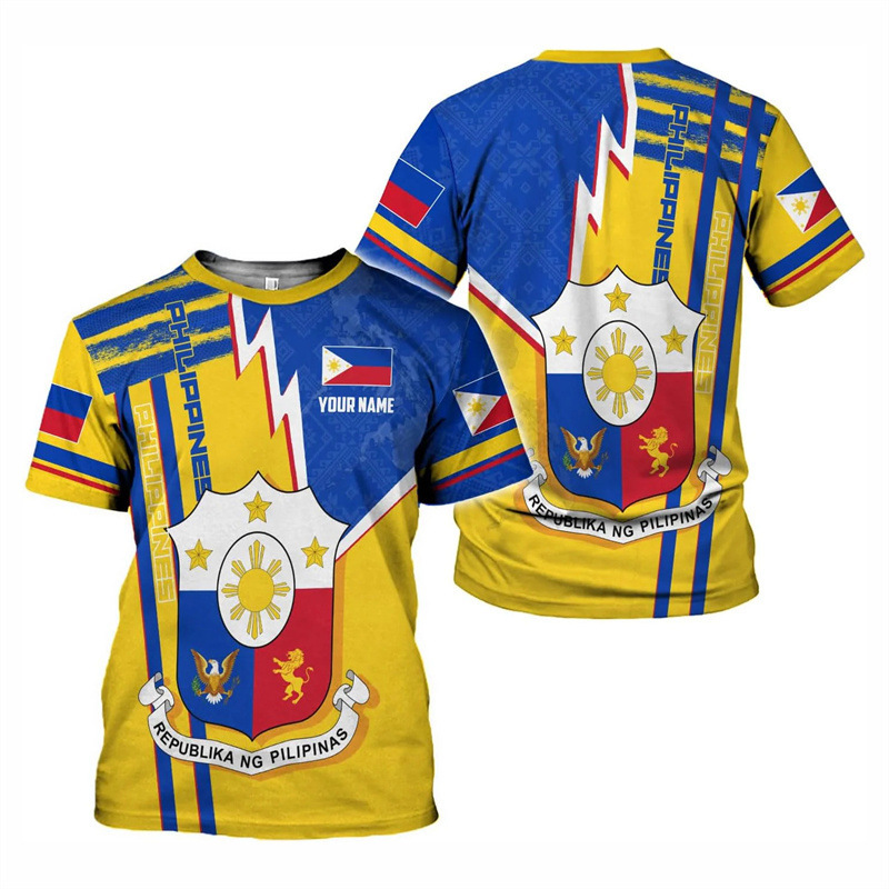 Philippine National Emblem Pattern 3D Printing Cross-Border New Men's Casual Short-Sleeved T-Shirt Factory Direct Sales Export Supply