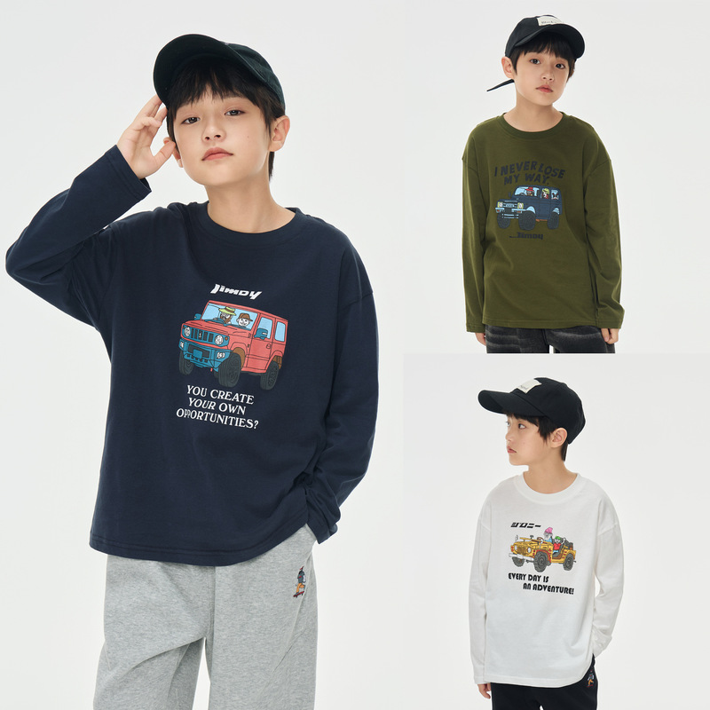 2024 Huzhou Zhili Kidsren's Clothing Autum Kidsren's Fashionable Casual Bottoming Shirt Boys' Clothing Printed Long-Sleeved T-Shirt Trbottomy