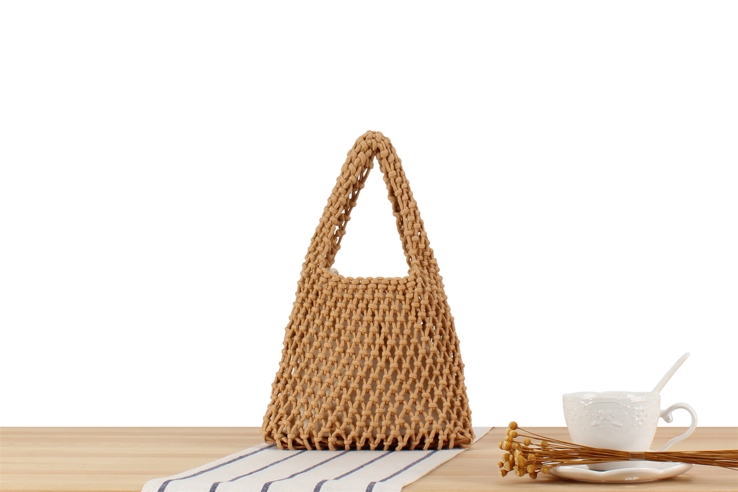 Borsa a tracolla in corda di cotone intrecciata stile macaron_voghion.com