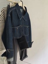 年新款小个子短款夹克上衣小香风深蓝色牛仔外套女春秋款