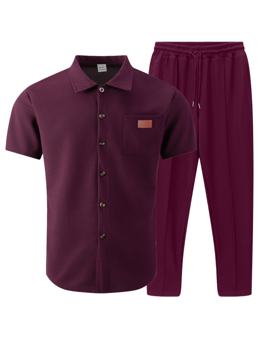 Ventilerande lounge set i våffelstickat för herr och dam kort ärm_voghion.com