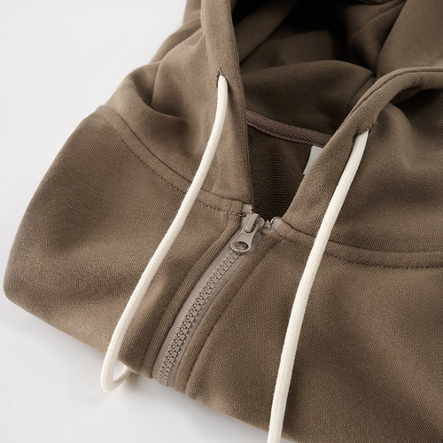 600g American Heavyweight Fox Fleece Open-Front Cardigan Jacket for Men, Autumn/Winter Thicken and Add Warmth, Solid Color Loose Men's Zip-Up Hoodie