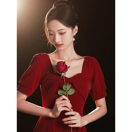Plus size toast dress bride 2024 New light luxury niche red dress engagement dress back door dress