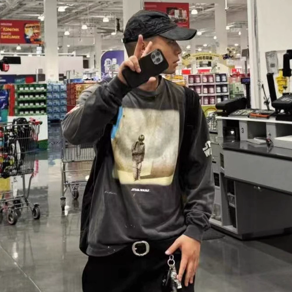 Saint Michael совместного бренда Starwars Star Wars, повседневная модная старая поврежденная футболка с длинными рукавами, мужская и женская модная марка