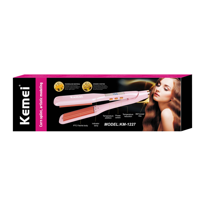 Rizador y alisador de pelo Kemei con pantalla digital, temperatura constante, rizador de maíz, alisador de pelo, rizador de ondas grandes. image 6