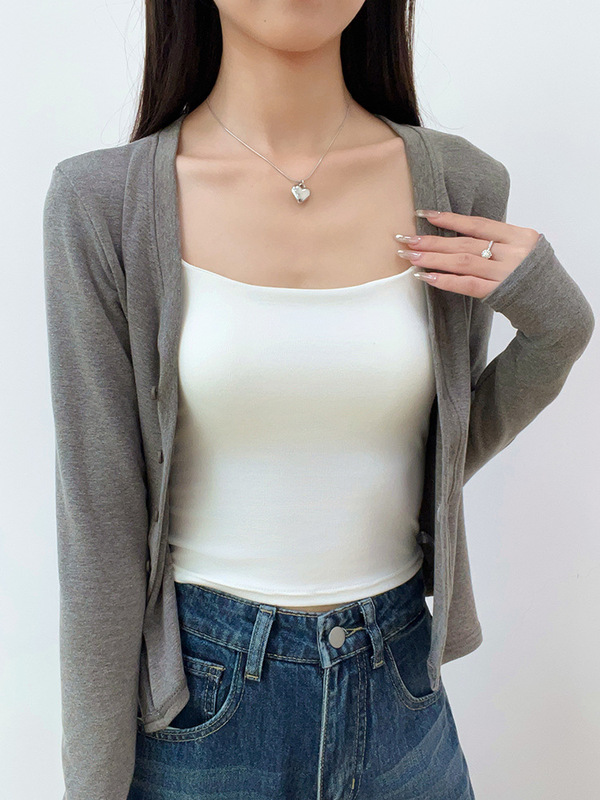 K2687严选针织开衫外套女春秋冬新款长袖上衣外搭高级感灰色外套|undefined
