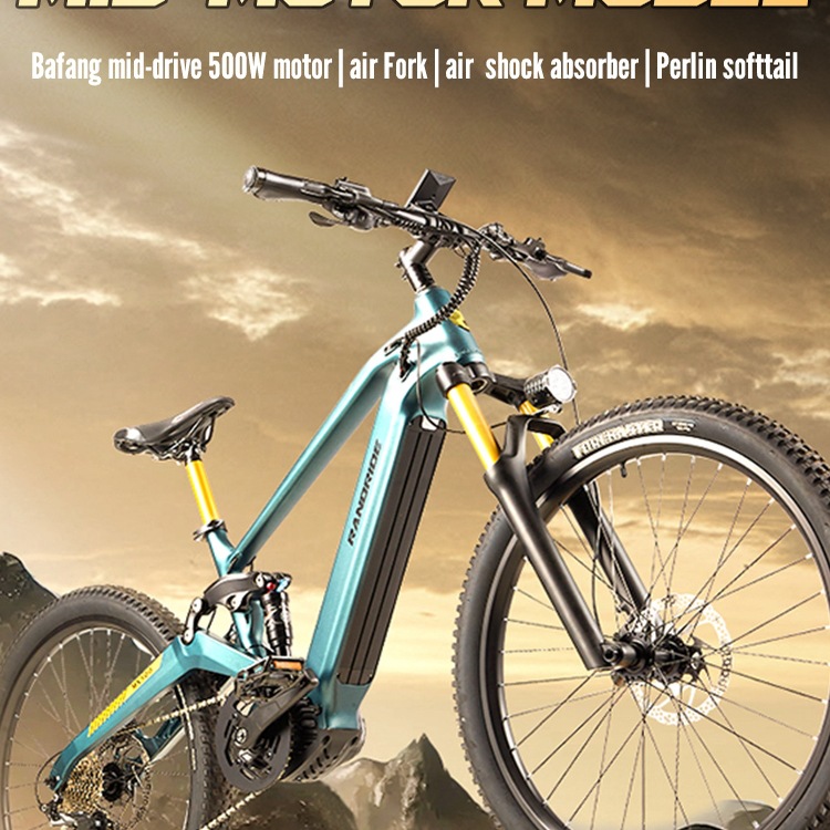 Mid-Drive Electric Mountain Bike with 500W Mid-Drive Motor, Soft Tail, Lithium Battery for Adults