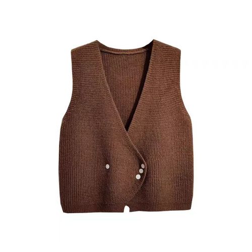 Loose Retro V-neck Knit Cardigan Vest for Women, Spring and Autumn Season, Cantian, Sweatshirt, Sleeveless Backless Top Upper Garment