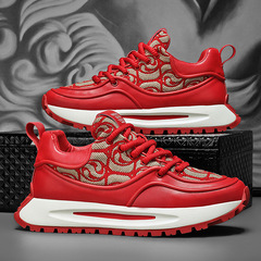 Men's Spring and Autumn 2024 New Trend Dad Shoes Thick Sole Height Sports Casual Shoes Men Red Agon Shoes