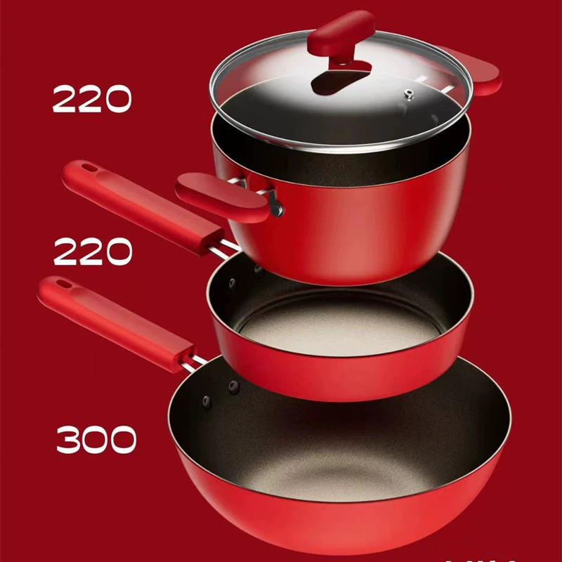 智贤 Titanium crystal non-stick pot household multi-function cast iron wok frying pan frying pan three-piece set gift pot titanium pot
