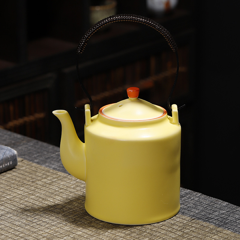 亜光蘭カンフー茶器小橋壺シンプルリビング家庭用ティーポット陶磁器フィルタ単一大提梁壺|undefined