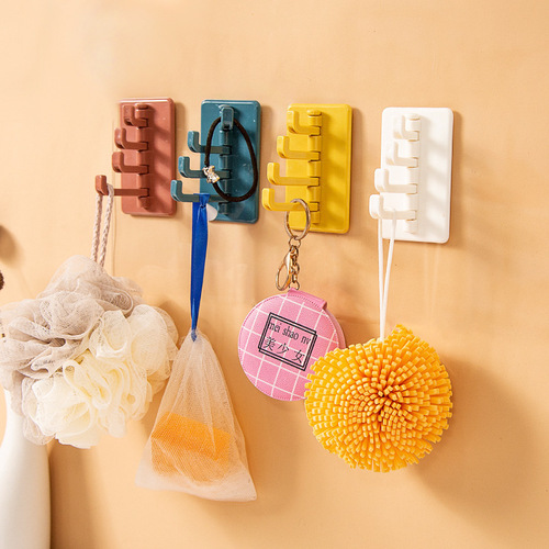 Four-link rotating adhesive hooks with contrasting color accordion hooks for bathroom and kitchen walls without punching holes and for hanging clothes hooks behind the door