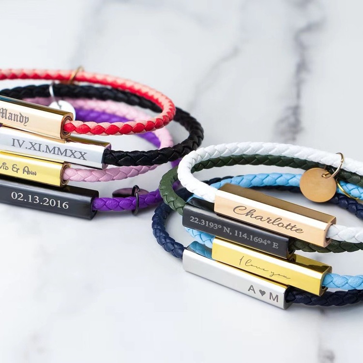 Cross-border DIY couple lettering bracelet leather rope bracelet Father's Day Men's bracelet round brand diy Mother's Day multi-layer chain