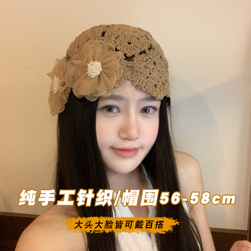 韩系镂空花朵包头帽女夏季薄款显脸小百搭帽子|undefined