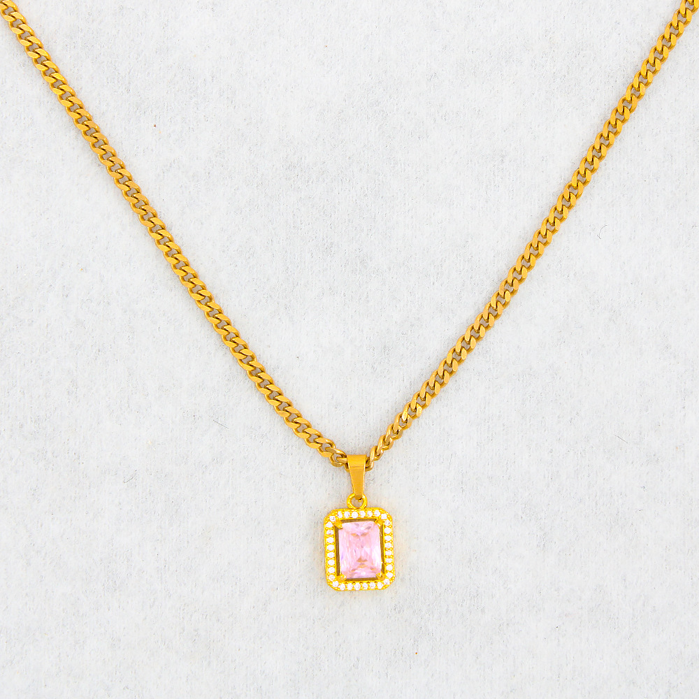 Retro Geometric Stainless Steel Zircon Pendant Necklace