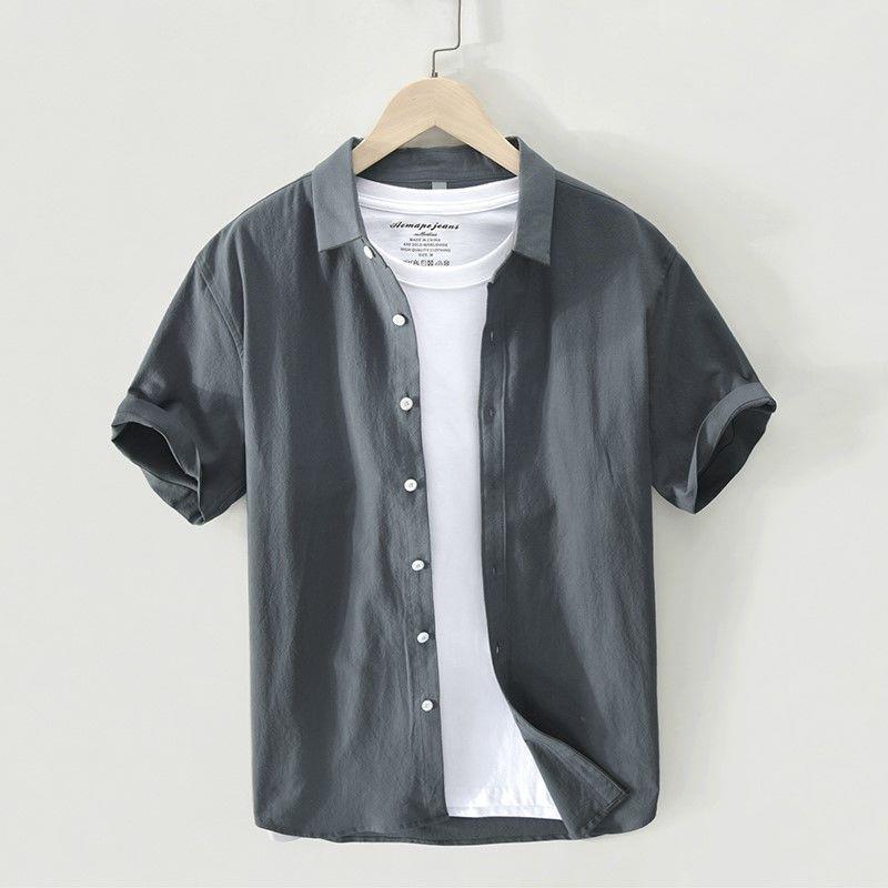 Camisa Oxford de manga corta Camisa delgada de verano de marca de moda para hombres Camisa de media manga de moda coreana suelta casual