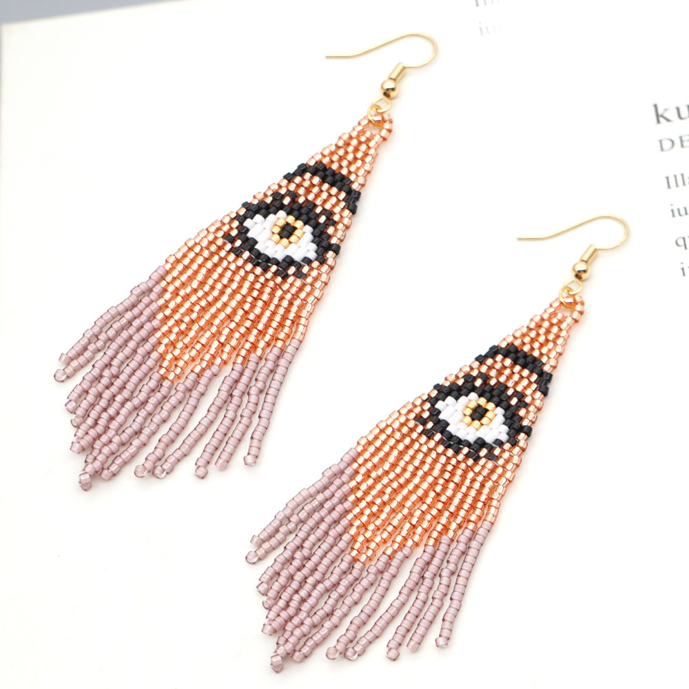 Retro Ethnic Style Demon Eyes Long Tassel Earrings Miyuki Rice Beads Handmade Beaded Tassel Earrings display picture 5