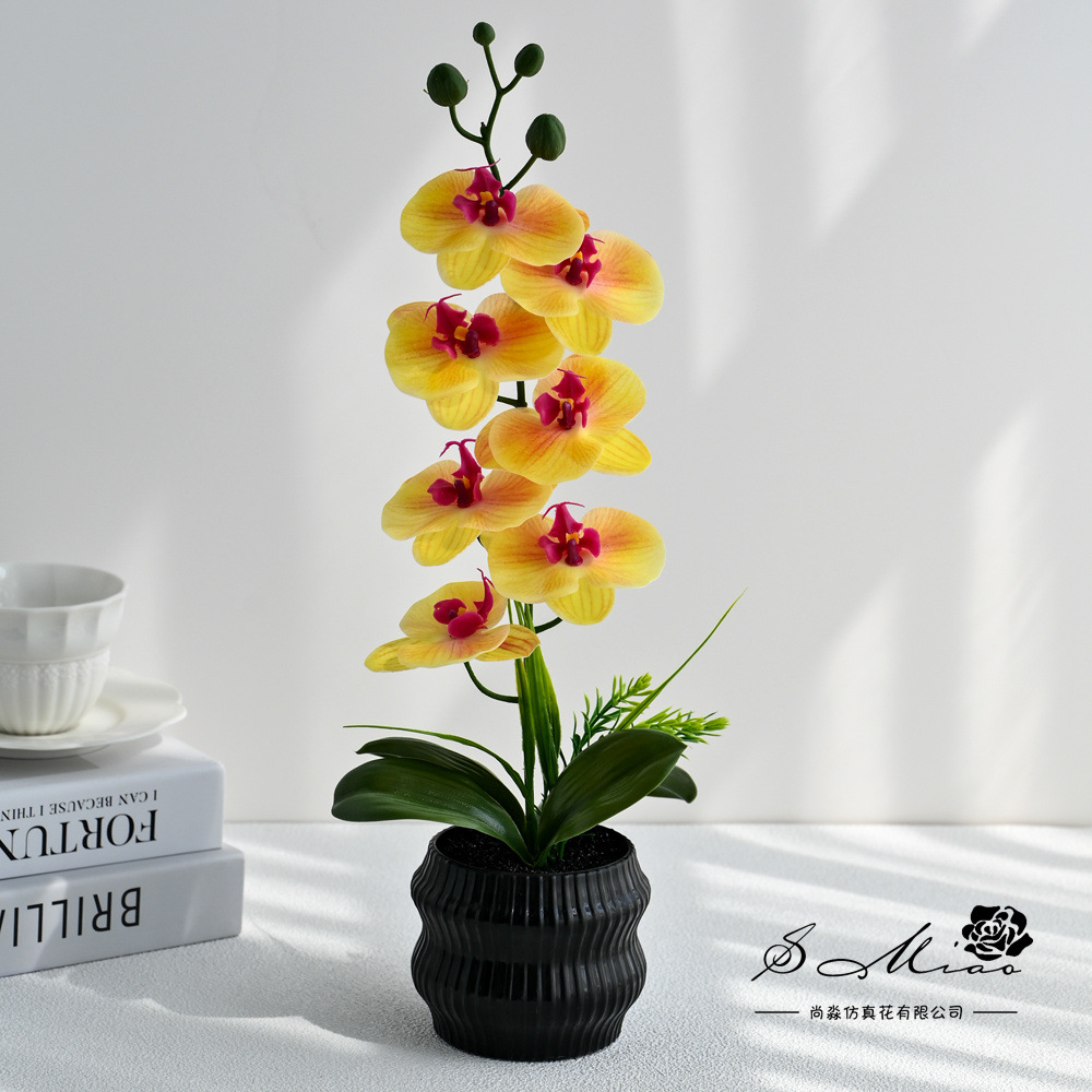 Transfronterizos grandes 7 flores mariposa orquídea bonsai simulación maceta flores falsas decoración del hogar fotografía de bodas flores artificiales adornos