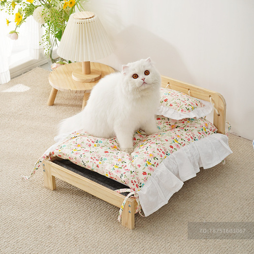 Factory wholesale solid wood cat bed small dog cat kennel kennel solid wood internet celebrity usable in all seasons removable and washable pet supplies