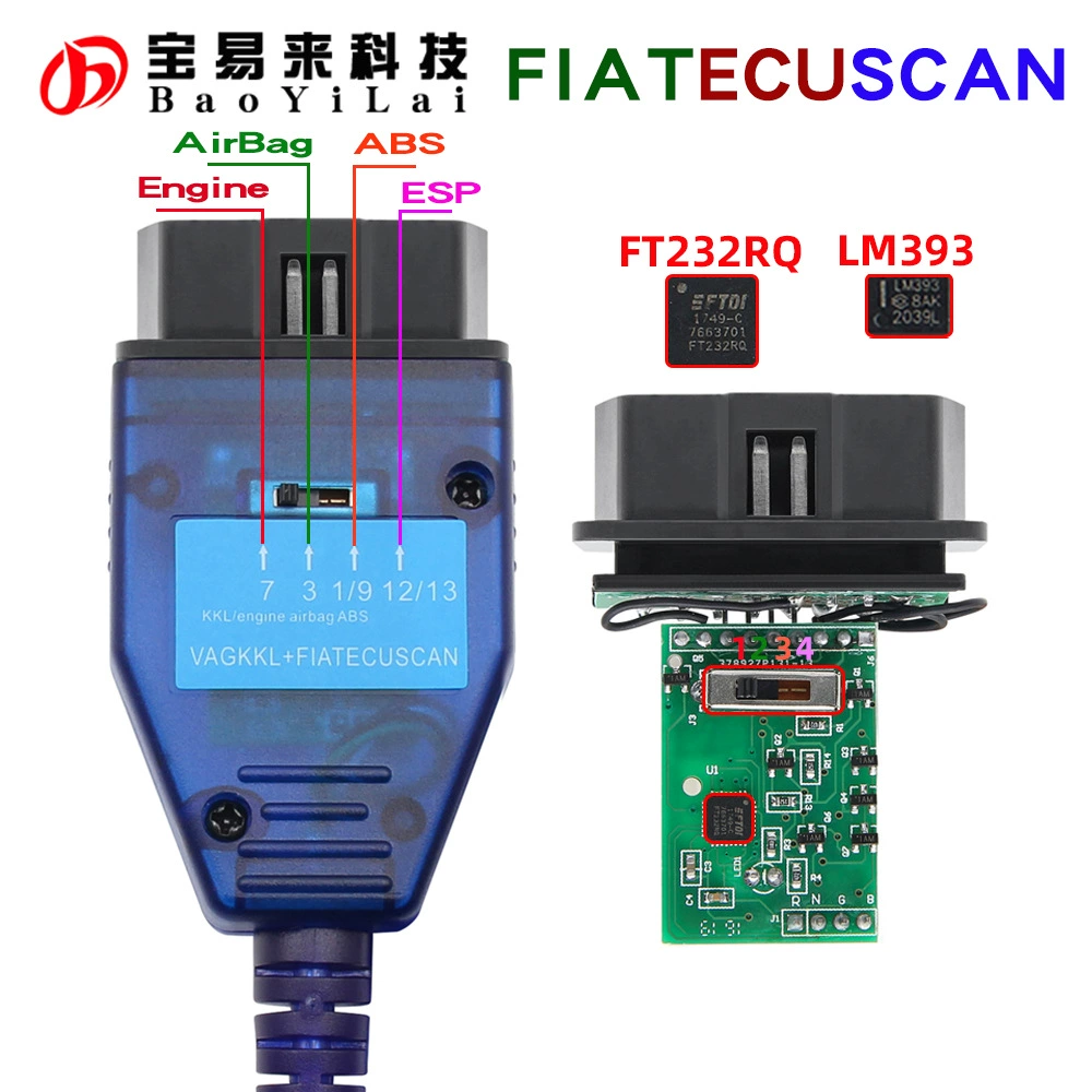FiatEcuscan kkl с FT232RQ для ABS, двигателя, коробки передач, EPS с переключателем