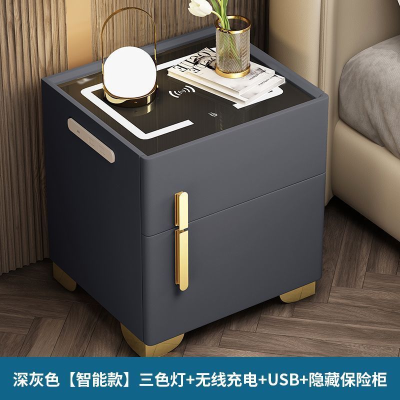 智能床头柜保险箱多功能实木密码锁隐形保险柜一体卧室小型床边柜|undefined