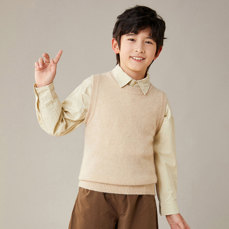Children's knitted vest with a round collar