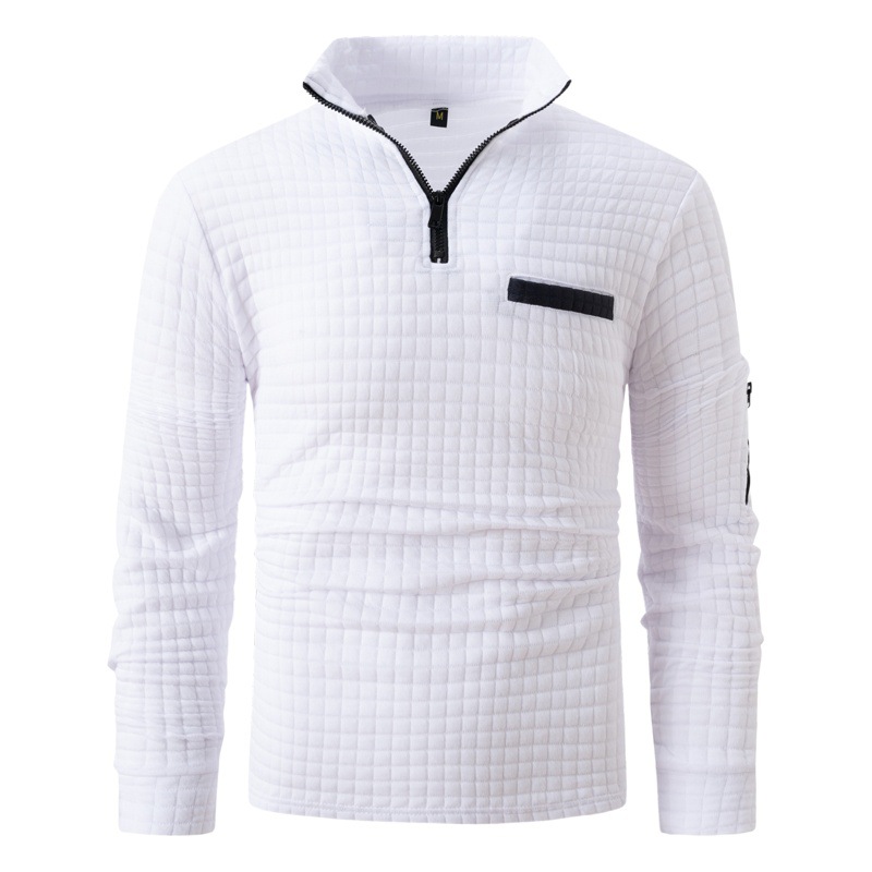 Venta rápida transfronteriza de primavera y otoño Amazon Camisa de Polo a cuadros de tablero de hombres Brazo cremallera Polo deportivo