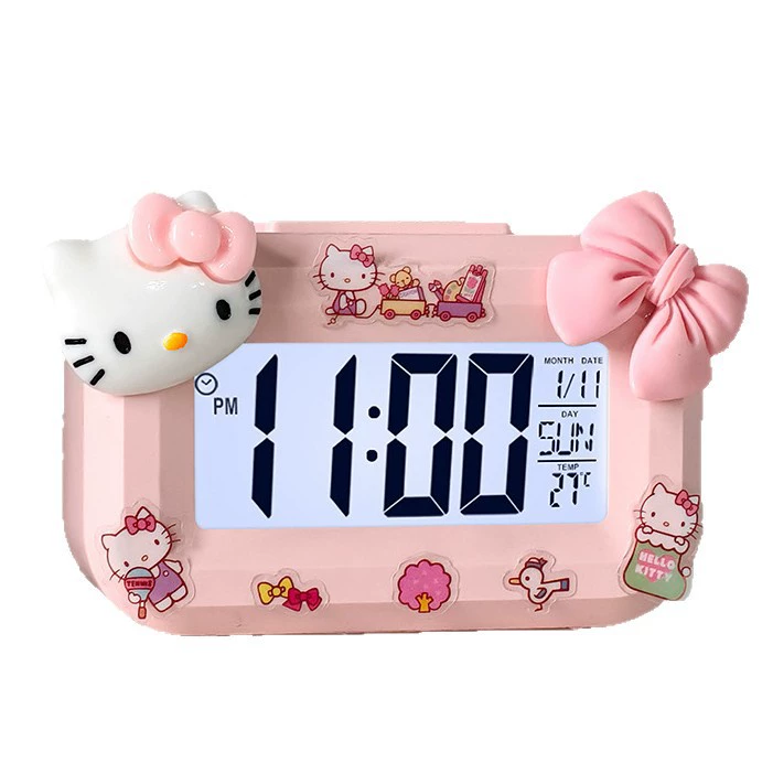 Детский цифровой будильник в мультяшном стиле Hello Kitty, часы/будильник/таймер, розовый/белый