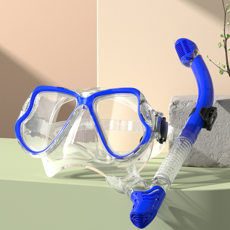 파란색 투명 마스크 + 마우스피스 및 스노클 일체형 [완전 건조형]