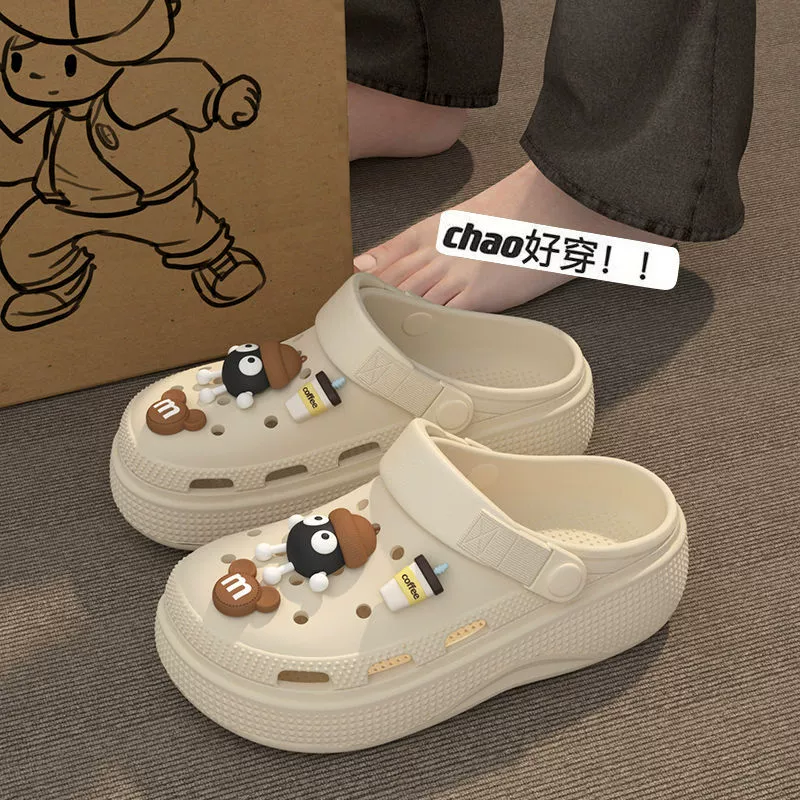 Обувь с дырками для женщин носить фекалии, чтобы чувствовать себя нескользящим и удобным, диким противоскользящим, легким и не вонючим, повседневные EVA холодные тапочки для женщин