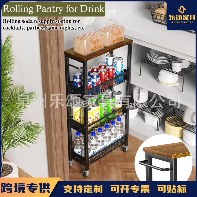 跨境移动北欧小推车厨房置物架简易落地多层零食收纳架卧室杂物