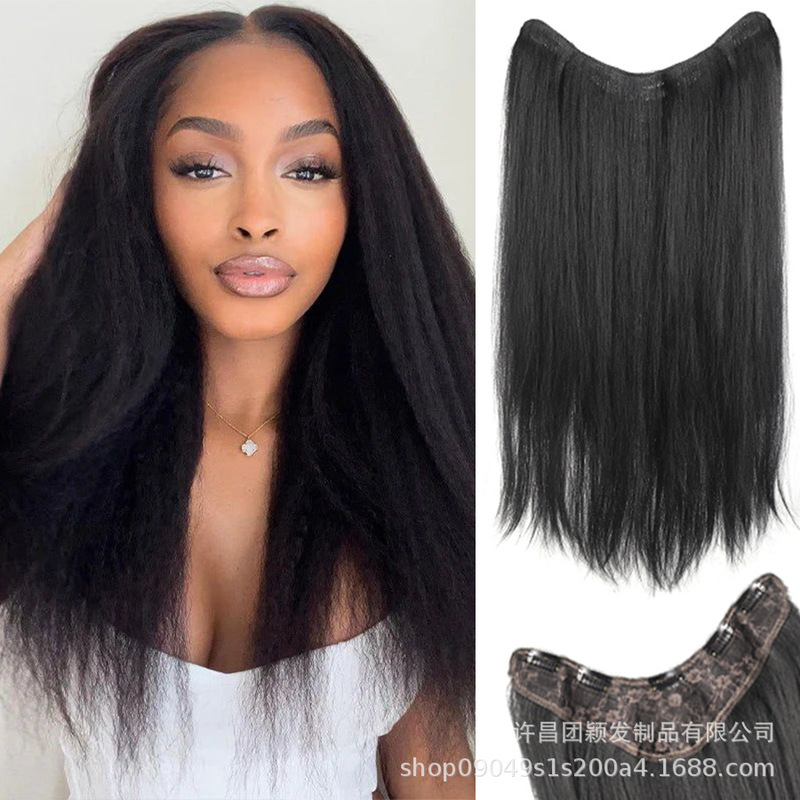 Foreign trade women's YAKI silk wig piece one piece five clip hair extension quantity fluffy long straight hair black wholesale Foreign trade women's YAKI silk wig piece one piece five clip hair extension quantity fluffy long straight hair black wholesale