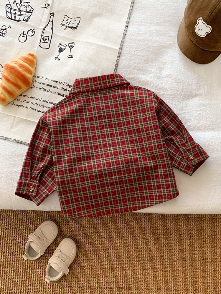 2024 primavera y otoño camisa de niños a cuadros de color fresco de Corea del Sur para niños y niñas camisa de manga larga a cuadros de algodón neutro